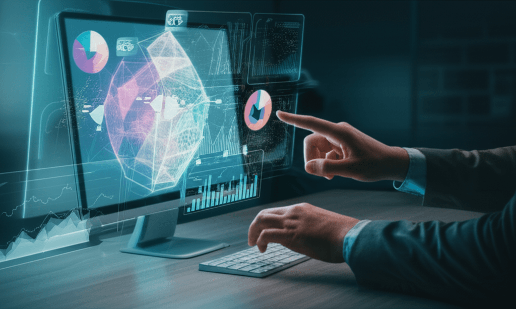 3D Web Design: Boost Engagement with Interactivity 110 A photorealistic, wide-angle shot of a user interacting with a…