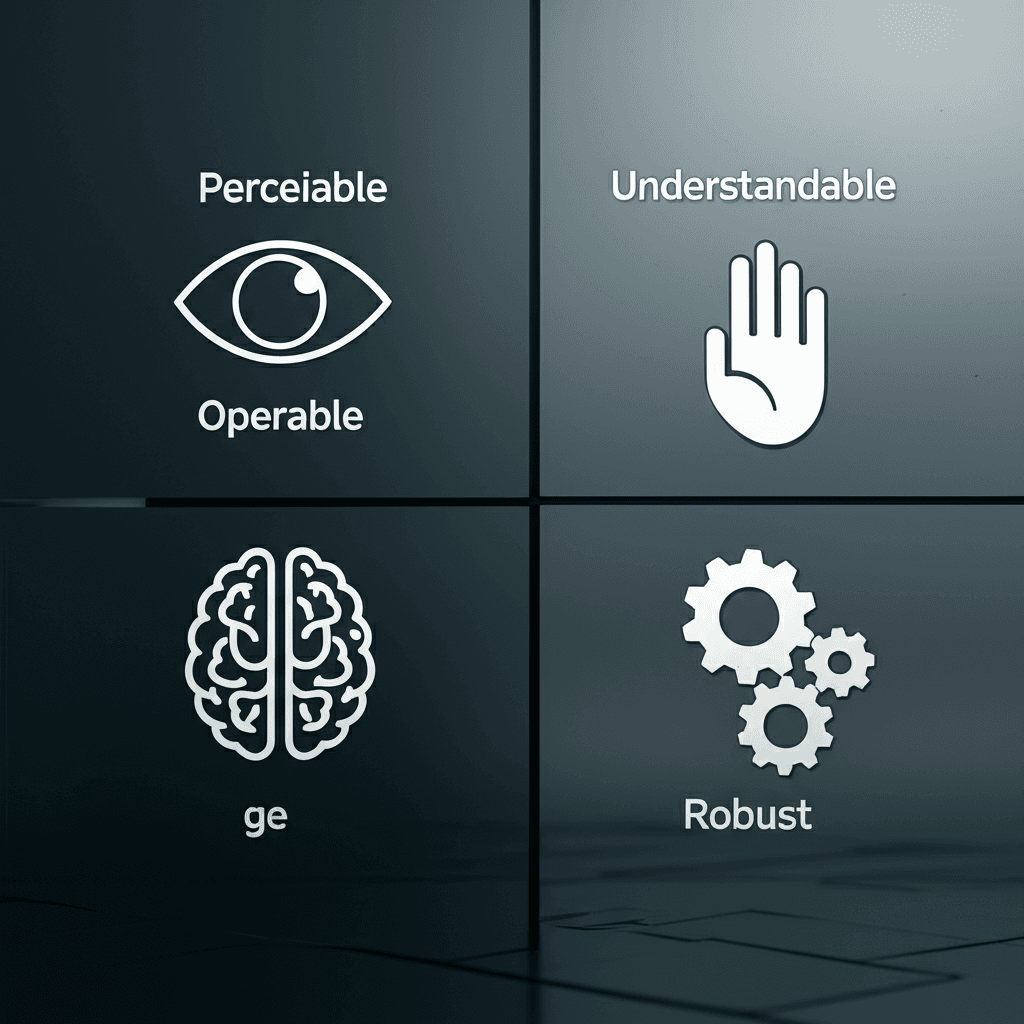 The four POUR principles of WCAG 2.1: Perceivable, Operable, Understandable, and Robust.