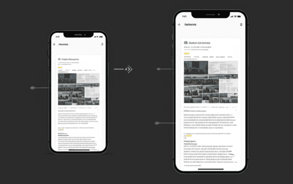 A wireframe sketch showing a mobile layout first, with notes on how elements will expand for desktop.