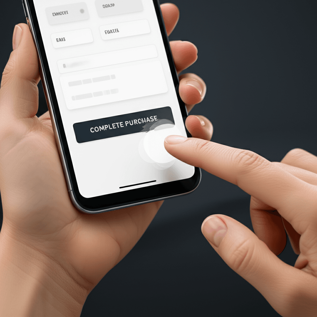 User's thumb easily tapping a large 'Buy Now' button on a mobile phone.