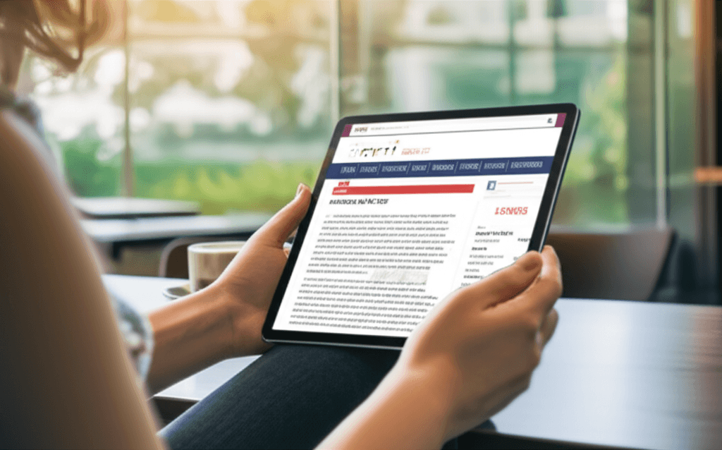 A website's light mode interface being used comfortably in a well-lit room.