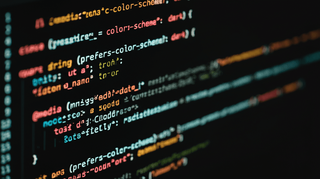 A code snippet showing the CSS for implementing an automatic dark mode.