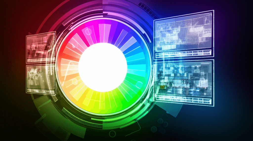 Website Color Psychology 2026: Boost Conversions 68 A futuristic, abstract digital art piece showing a vibrant color…