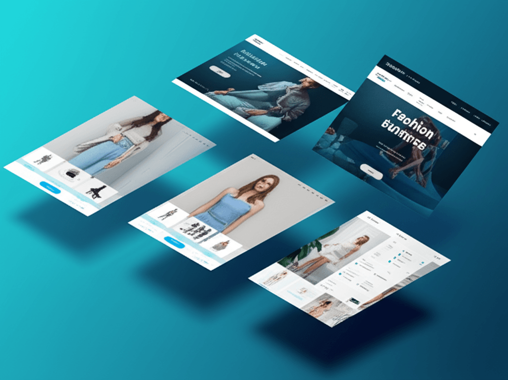 Web Design for E-Commerce, SaaS & Services 56 A dynamic and modern digital collage showing three distinct website…