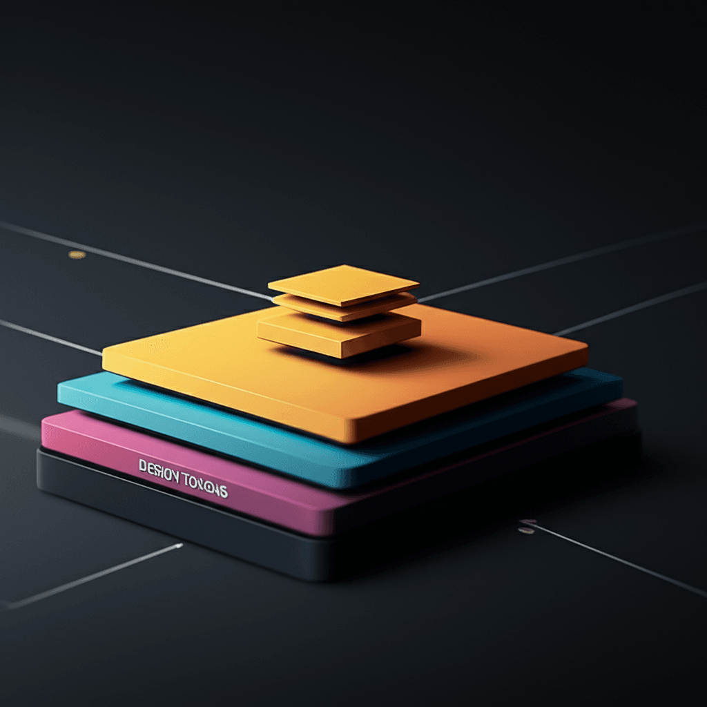Diagram showing the hierarchy of a design system from tokens to components.