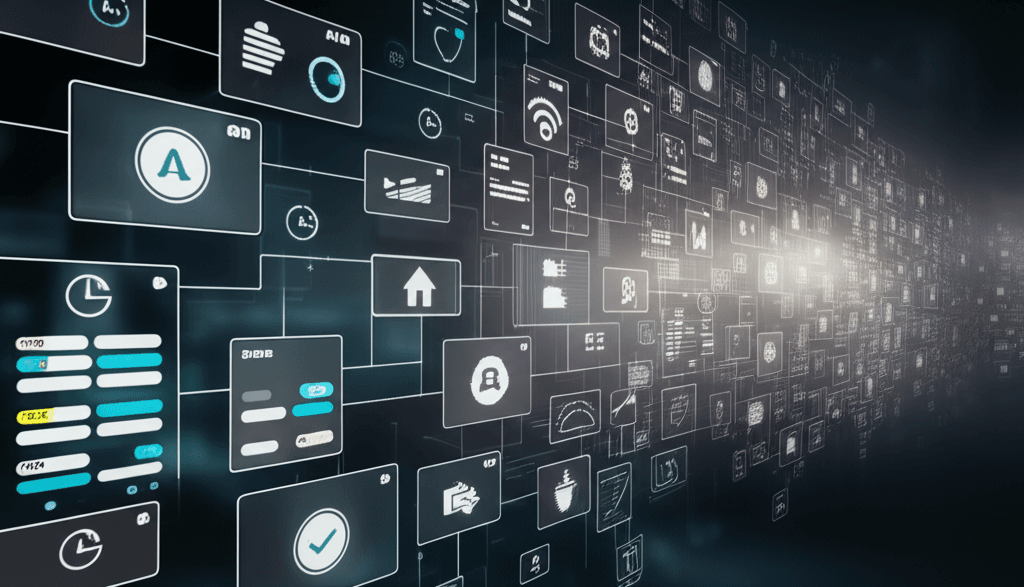 Design Systems for Scalable Web Projects 50 A digital art collage showing interconnected UI components like buttons,…