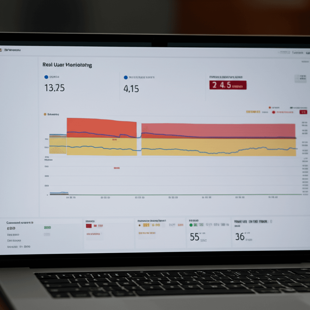 A Real User Monitoring dashboard tracking LCP, INP, and CLS scores in real-time.