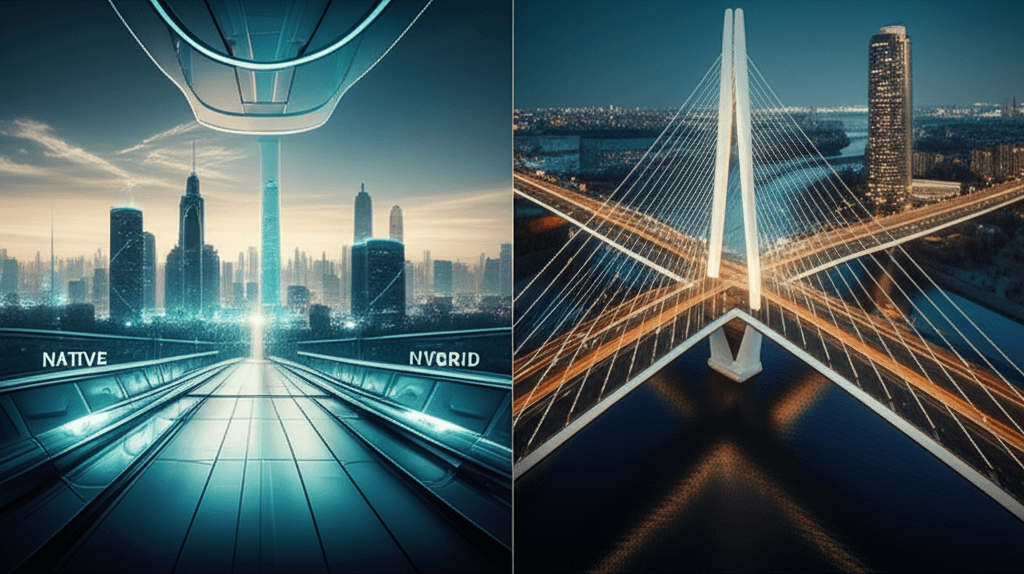 Native vs Hybrid App Development: Which is Best? 94 A fork in the road with signs pointing to Native App Development and Hybrid App Development.