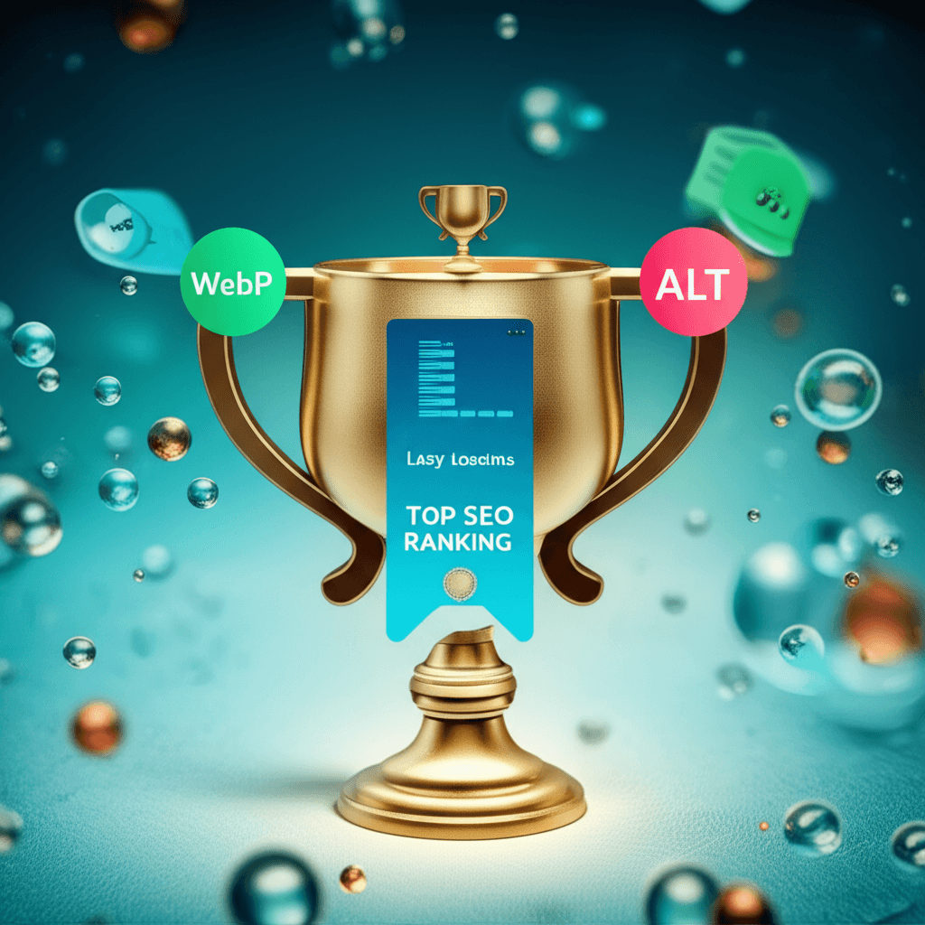 Image SEO: WebP, Lazy Loading & Alt Text Guide 28 A graphic illustrating the concepts of WebP, lazy loading, and alt text leading to better SEO performance.