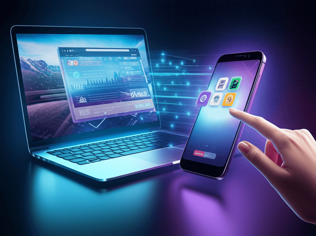An illustration showing the conversion of a website visitor to a Progressive Web App (PWA) user on a smartphone.