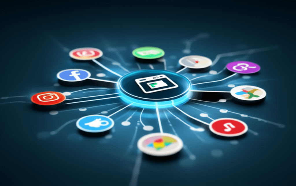 Conceptual image of API integration connecting a website to various third-party services.