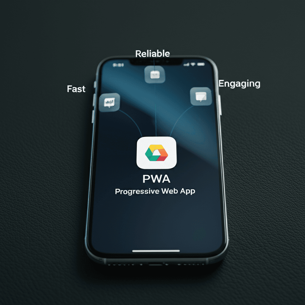 Diagram explaining the core principles of a Progressive Web App.