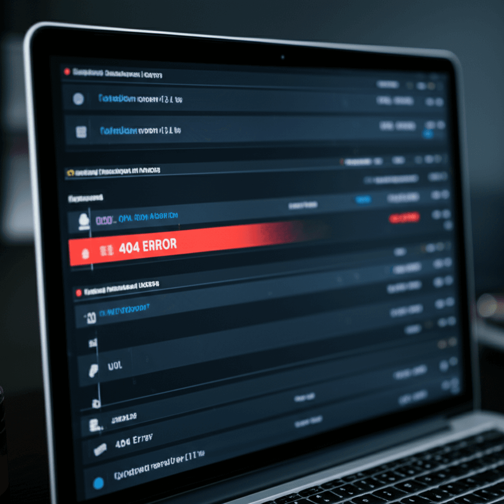 A Google Search Console report showing a list of 404 errors.