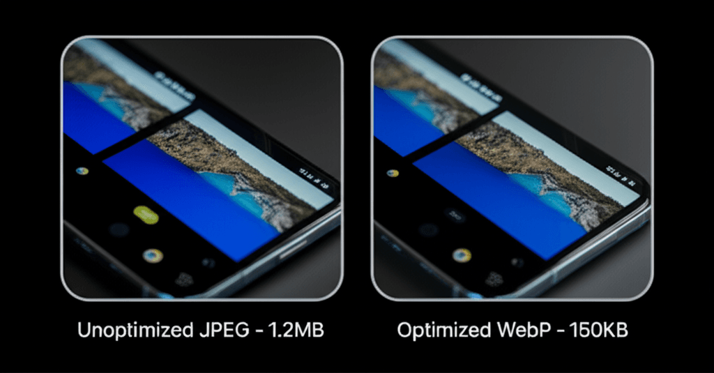 A side-by-side comparison of an unoptimized image versus an optimized WebP image.
