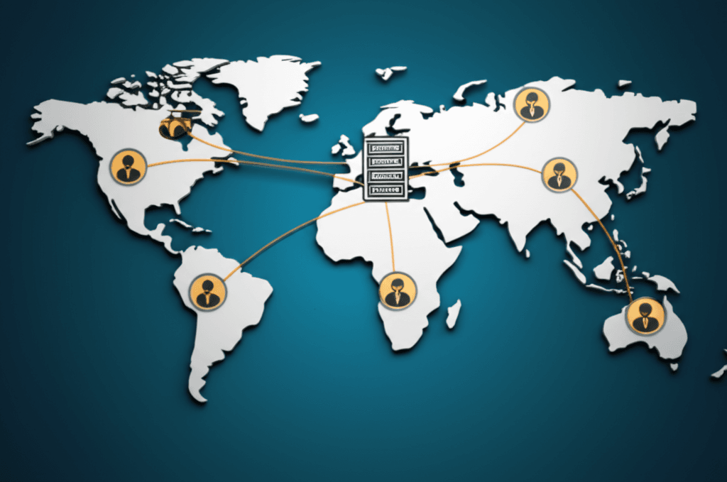 A diagram showing how a CDN speeds up content delivery across the globe.