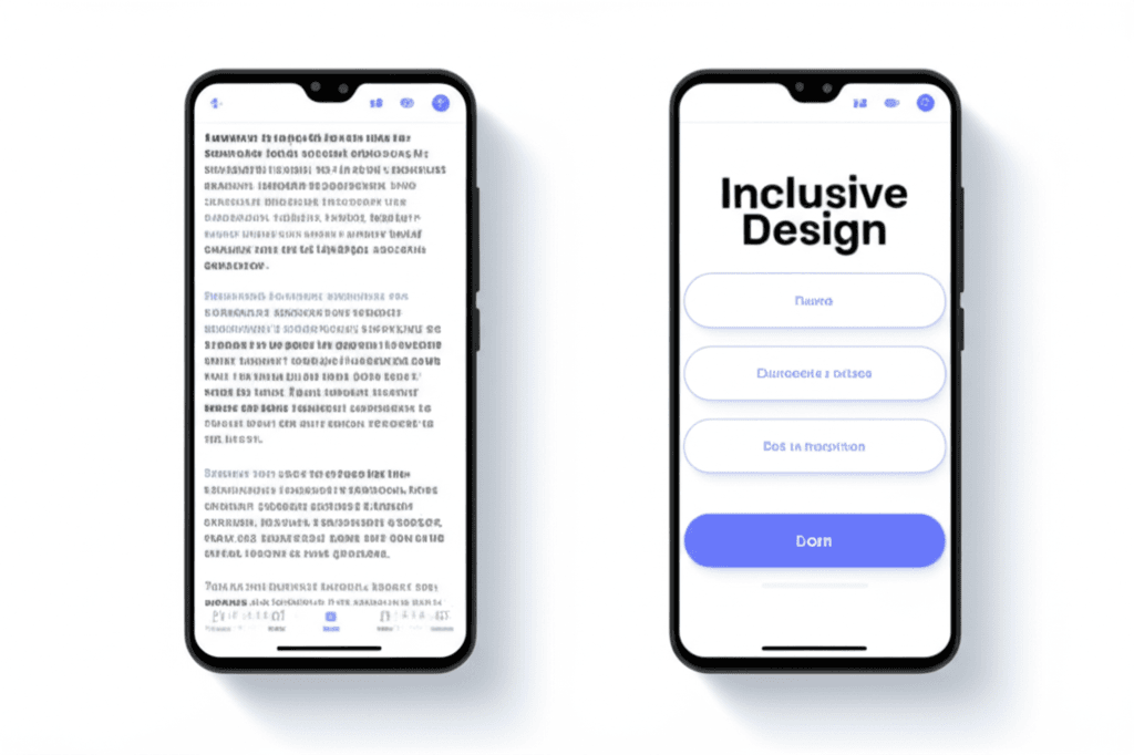 Comparison of a poorly designed, inaccessible app interface and a well-designed, inclusive one.