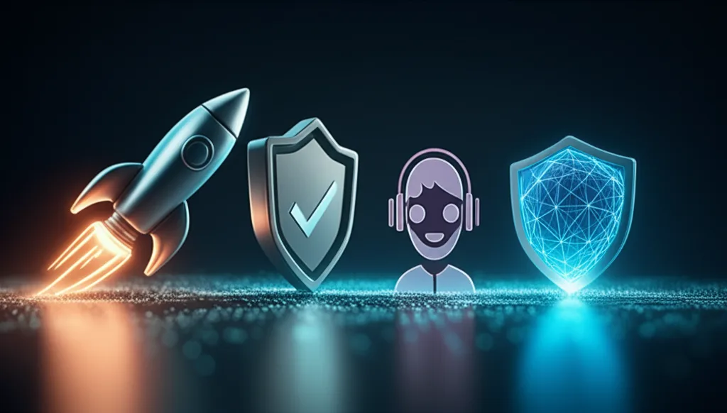 Infographic showing the key benefits of JAMstack: performance, security, scalability, and developer experience.