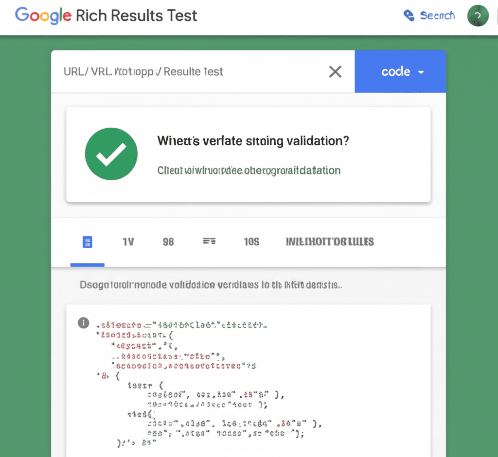 The Google Rich Results Test tool showing a successful schema validation.