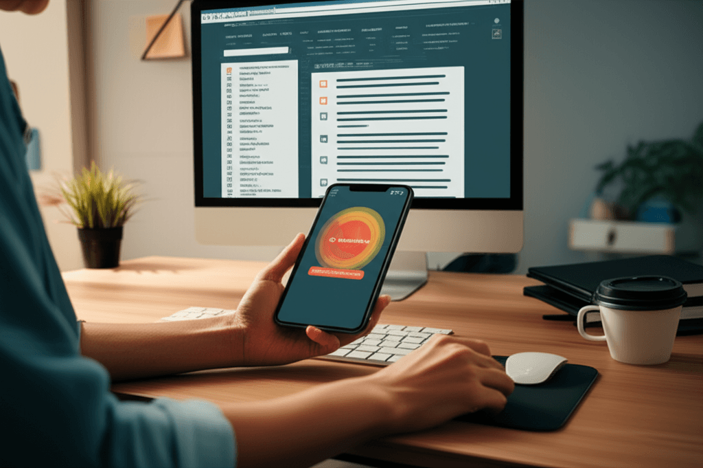 A developer performing an accessibility audit on a mobile application using testing tools.