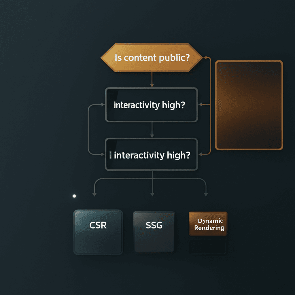 A flowchart to help choose between SSR, CSR, and hybrid rendering.