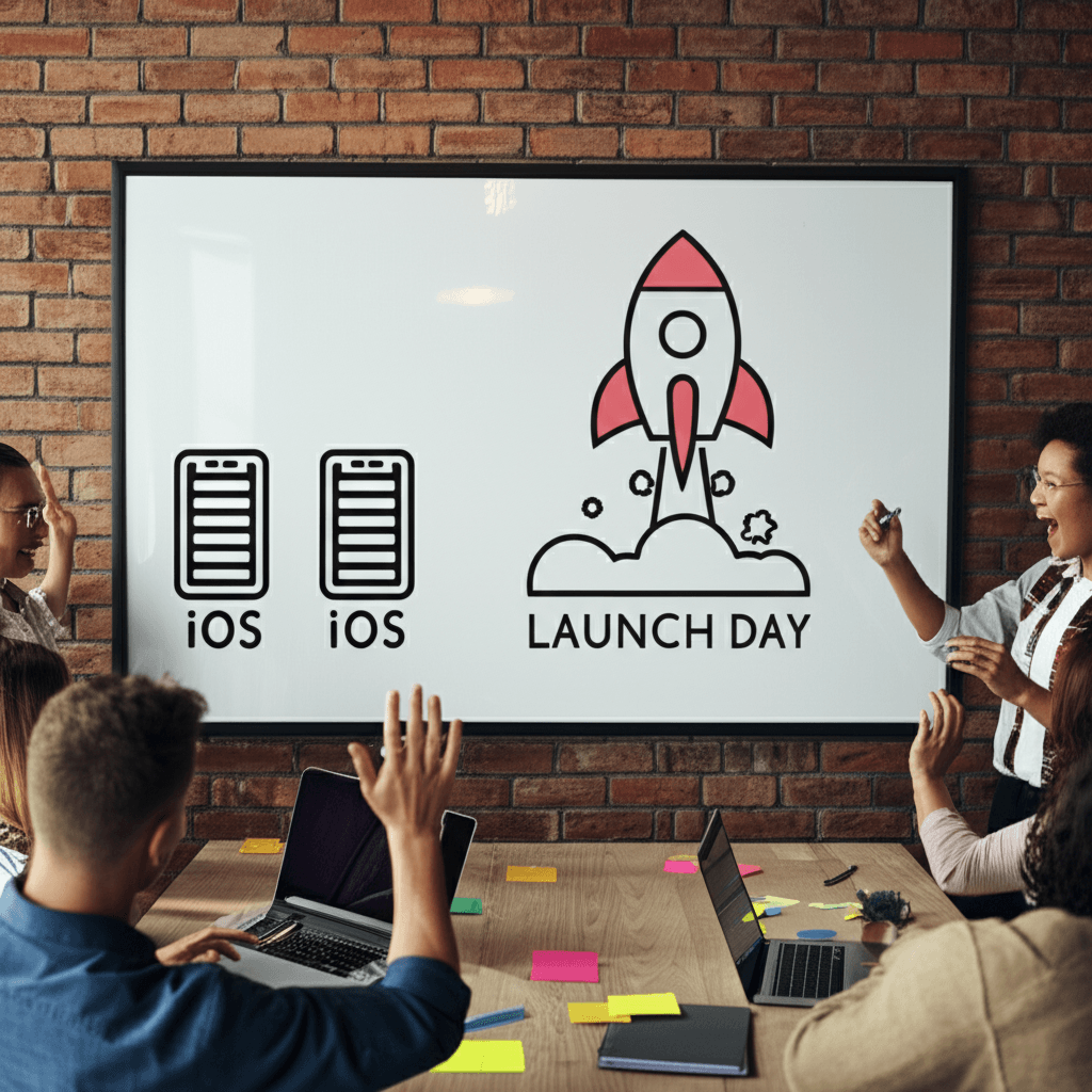 A team launching their hybrid app quickly to meet market demands.