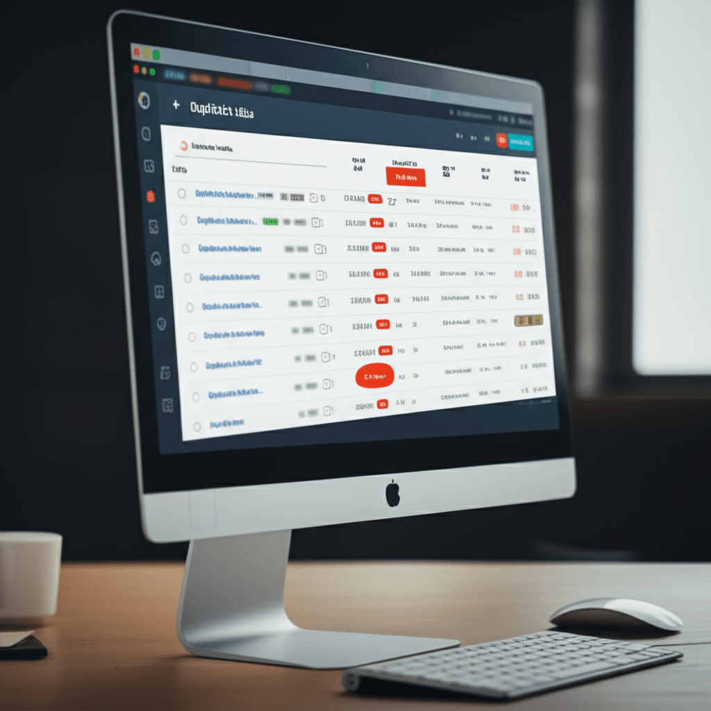 An SEO tool dashboard showing a report of duplicate content issues to be fixed.