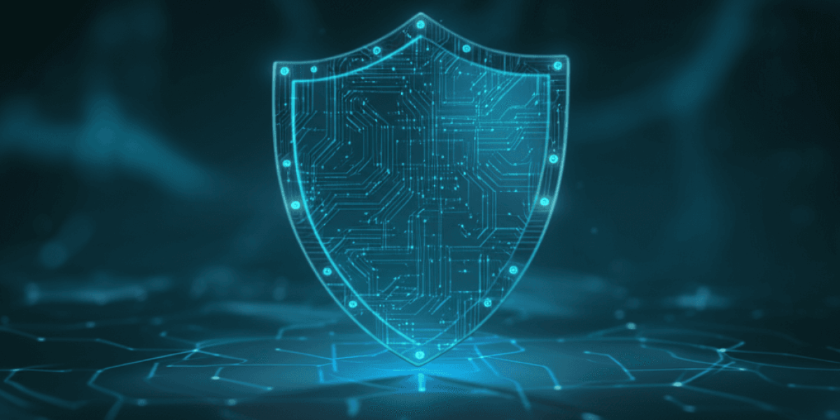 A futuristic digital shield hologram&hellip;