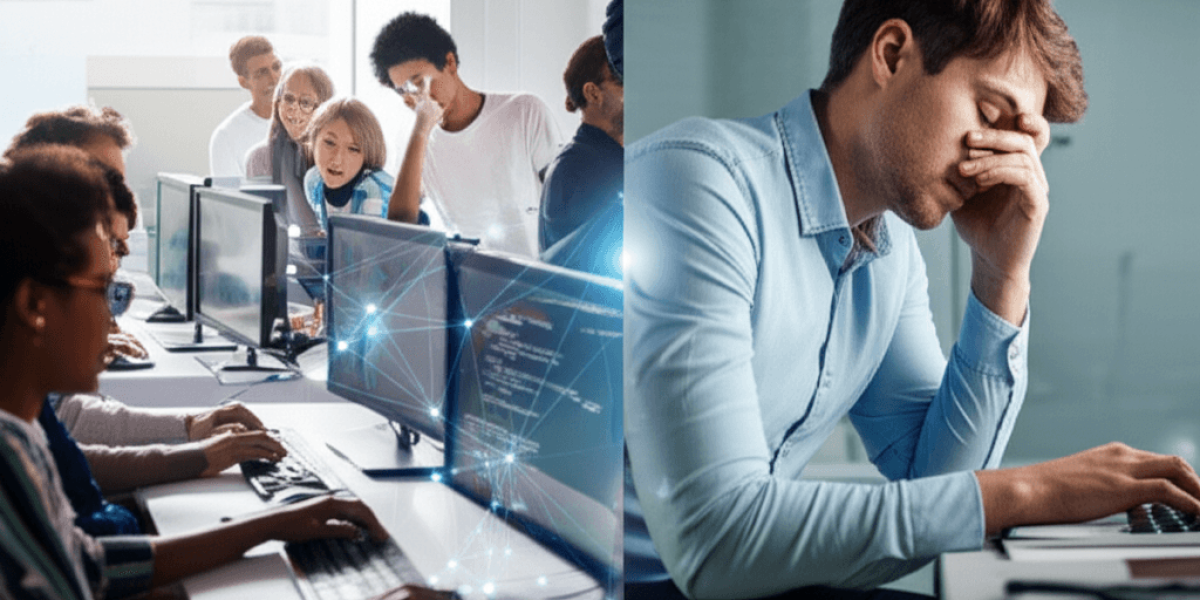 A split-screen image. On the left, a diverse group of&hellip;